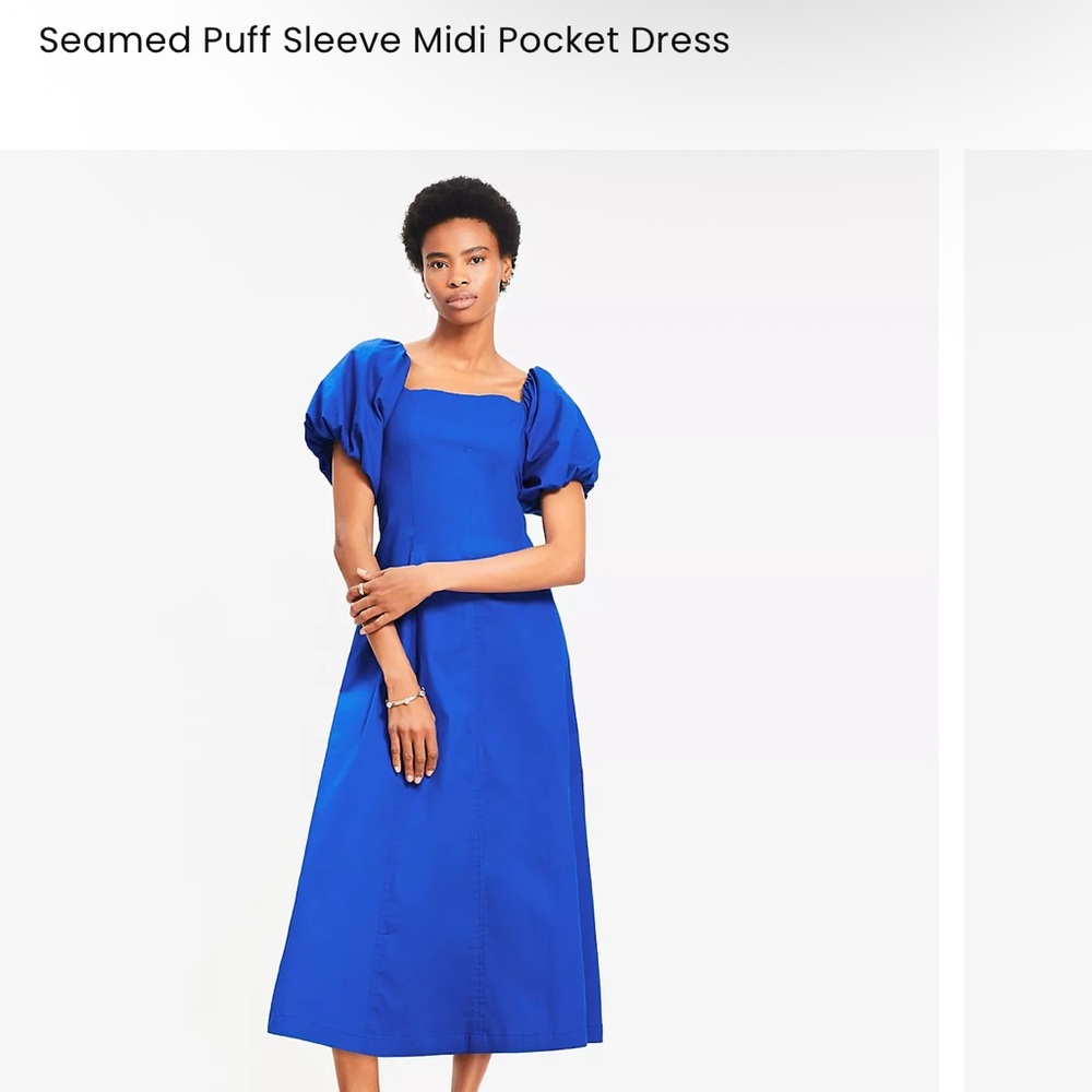 Blue Puff Sleeve Midi Dress